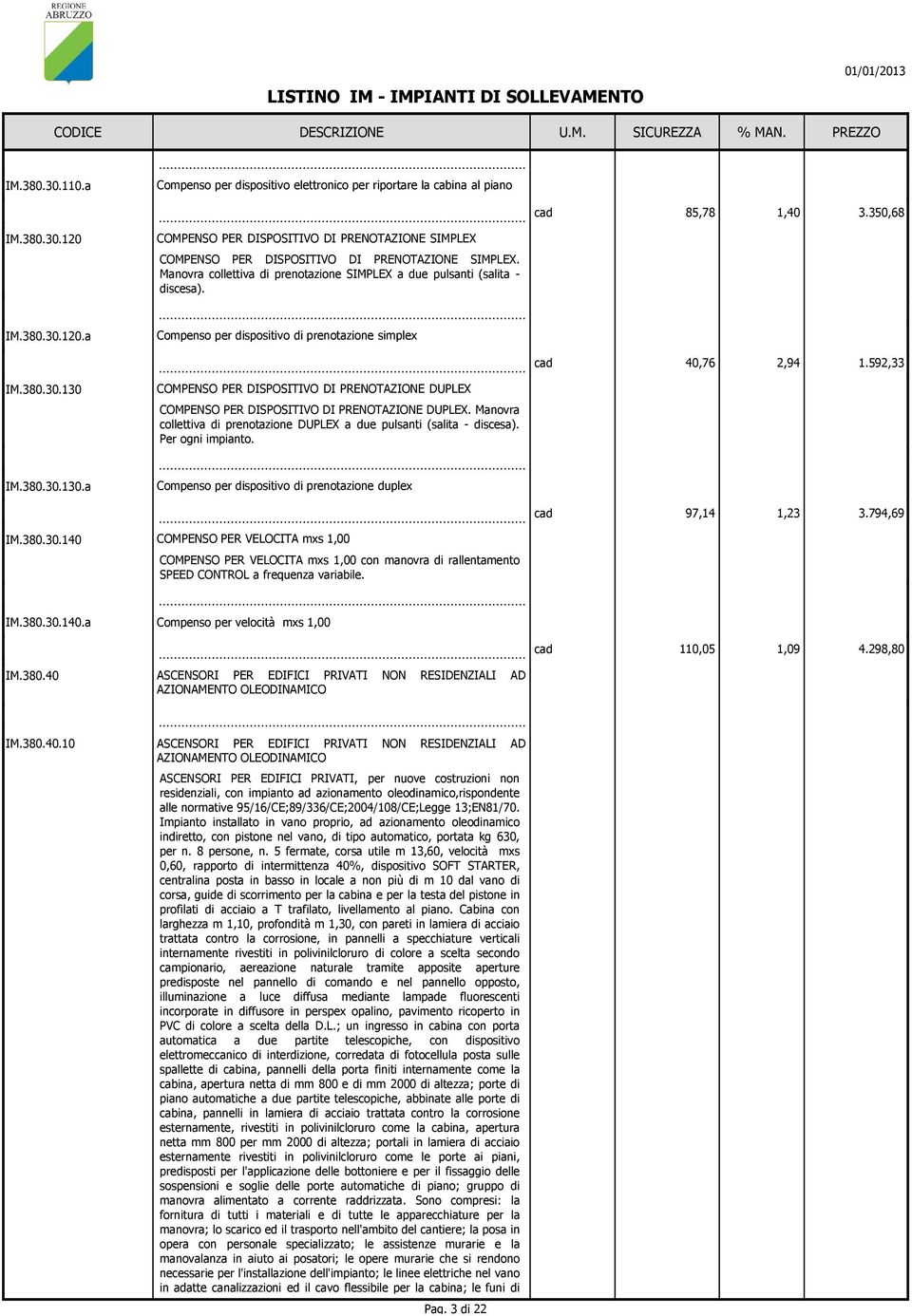 Manovra collettiva di prenotazione DUPLEX a due pulsanti (salita - discesa). Per ogni impianto. IM.380.30.