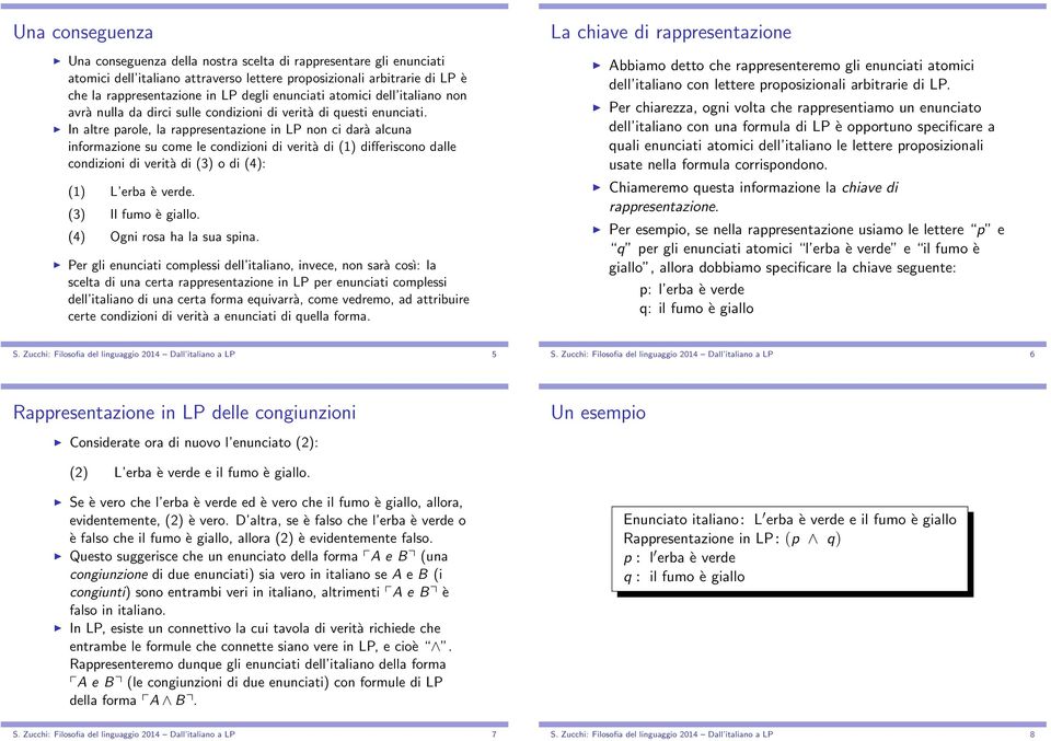 In altre parole, la rappresentazione in LP non ci darà alcuna informazione su come le condizioni di verità di (1) differiscono dalle condizioni di verità di (3) o di (4): (1) L erba è verde.