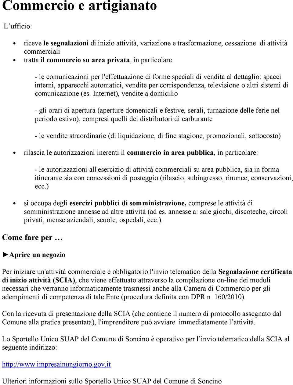 Internet), vendite a domicilio - gli orari di apertura (aperture domenicali e festive, serali, turnazione delle ferie nel periodo estivo), compresi quelli dei distributori di carburante - le vendite