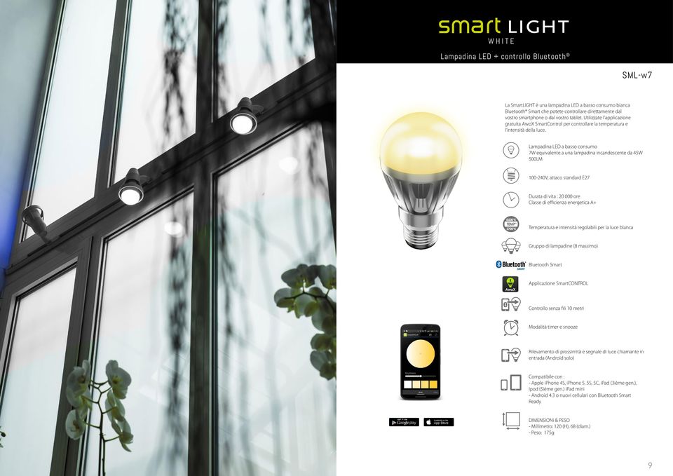 Lampadina LED a basso consumo 7W equivalente a una lampadina incandescente da 45W 500LM 100-240V, attaco standard E27 Durata di vita : 20 000 ore Classe di efficienza energetica A+ 6 Temperatura e