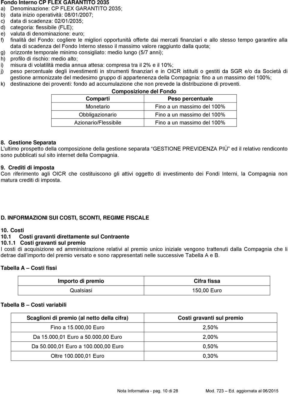 valore raggiunto dalla quota; g) orizzonte temporale minimo consigliato: medio lungo (5/7 anni); h) profilo di rischio: medio alto; i) misura di volatilità media annua attesa: compresa tra il 2% e il