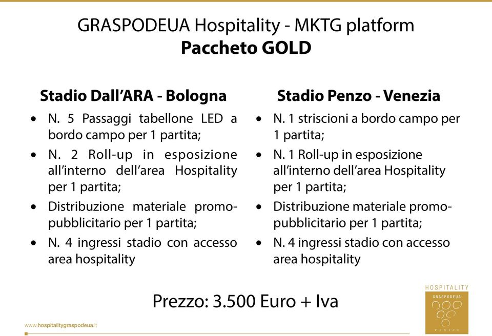 4 ingressi stadio con accesso area hospitality Stadio Penzo - Venezia N.