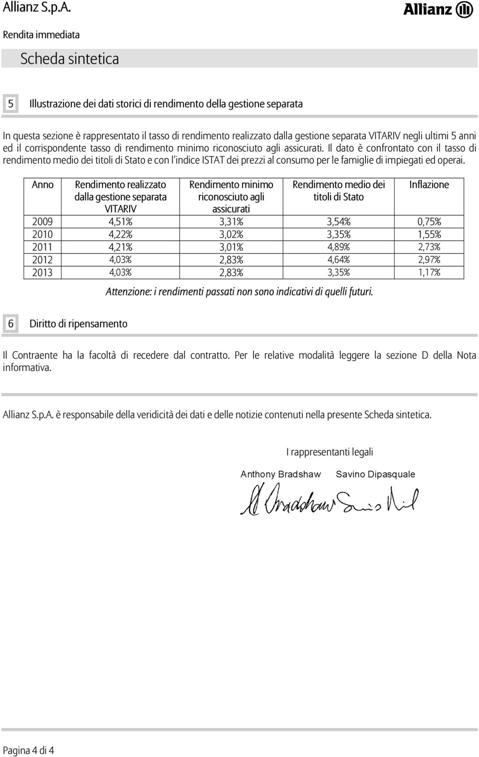 Il dato è confrontato con il tasso di rendimento medio dei titoli di Stato e con l indice ISTAT dei prezzi al consumo per le famiglie di impiegati ed operai.