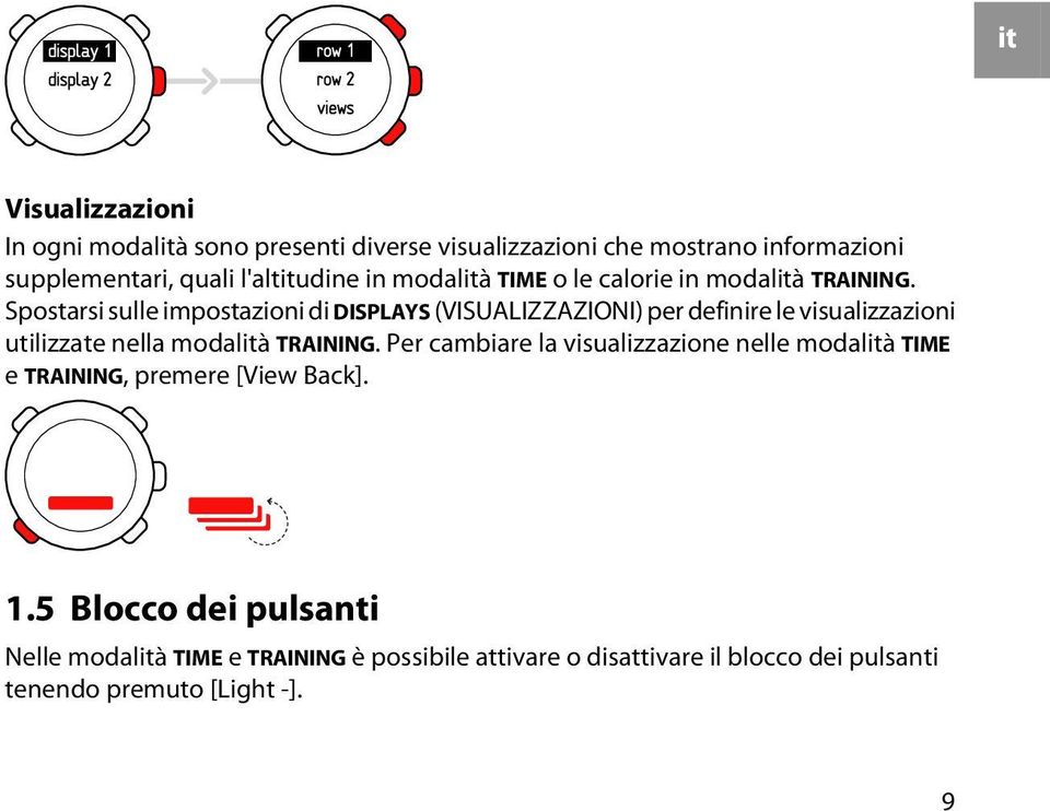 Spostarsi sulle impostazioni di DISPLAYS (VISUALIZZAZIONI) per definire le visualizzazioni utilizzate nella modalità TRAINING.