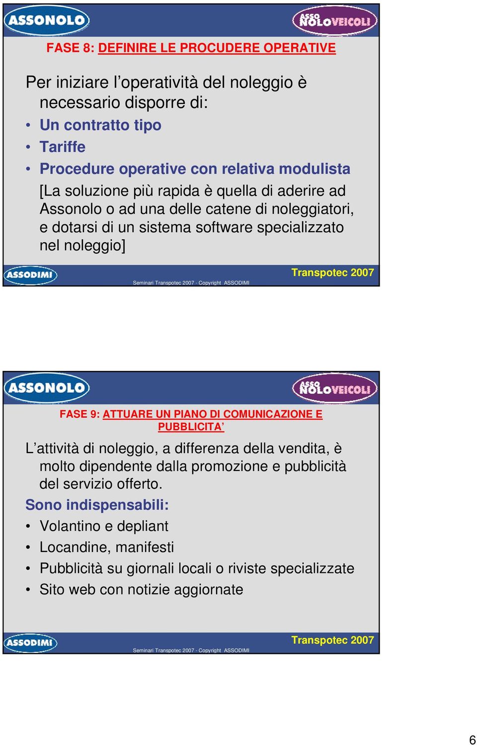 ASSODIMI FASE 9: ATTUARE UN PIANO DI COMUNICAZIONE E PUBBLICITA L attività di noleggio, a differenza della vendita, è molto dipendente dalla promozione e pubblicità del servizio