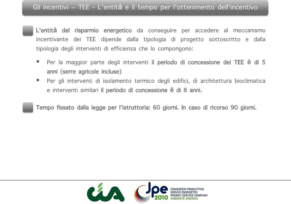 parte degli interventi il periodo di concessione dei TEE è di 5 anni (serre agricole incluse) Per gli interventi di isolamento termico degli edifici, di