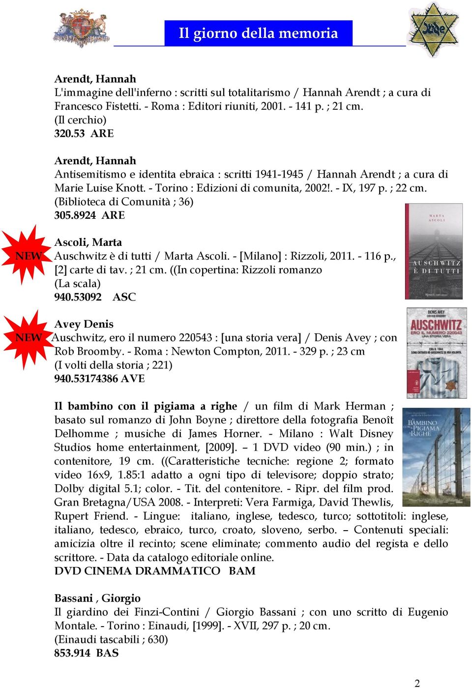 (Biblioteca di Comunità ; 36) 305.8924 ARE NEW Ascoli, Marta Auschwitz è di tutti / Marta Ascoli. - [Milano] : Rizzoli, 2011. - 116 p., [2] carte di tav. ; 21 cm.