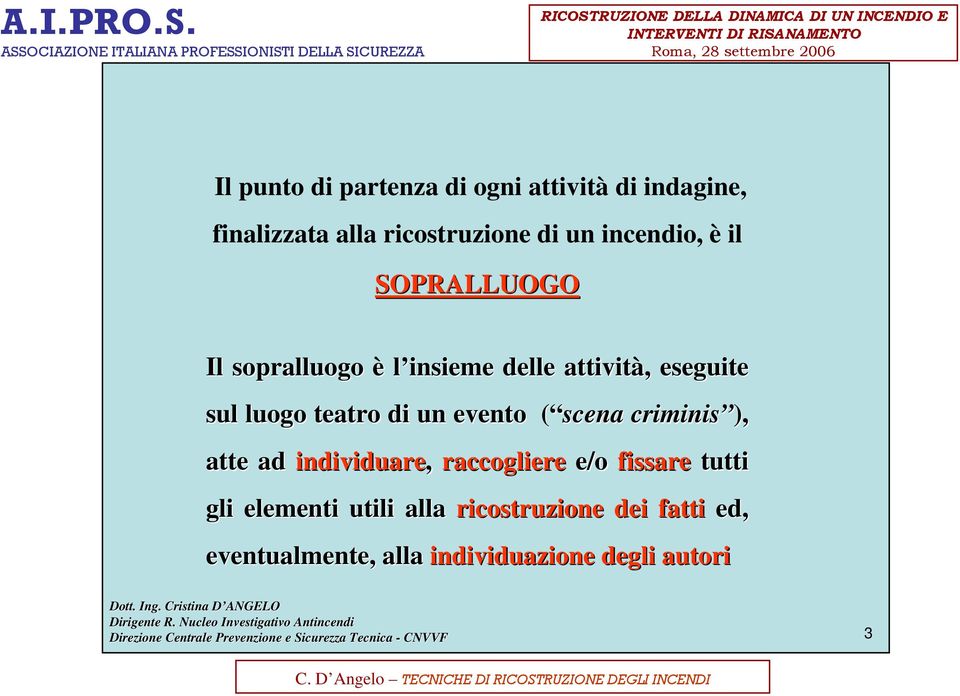 teatro di un evento ( scena( criminis ), atte ad individuare, raccogliere e/o fissare tutti