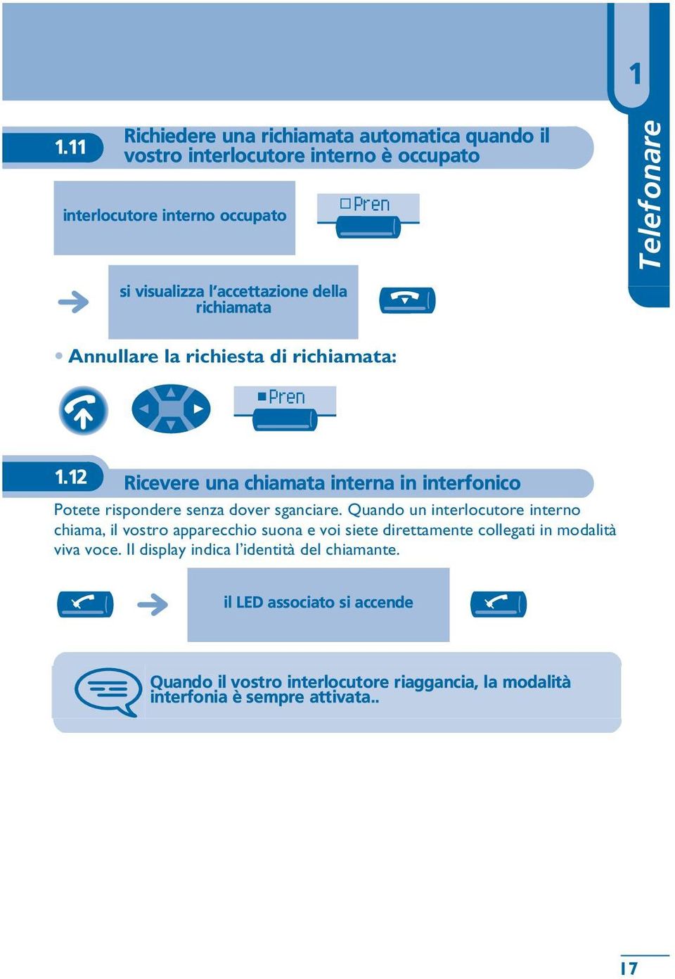 12 Ricevere una chiamata interna in interfnic Ptete rispndere senza dver sganciare.