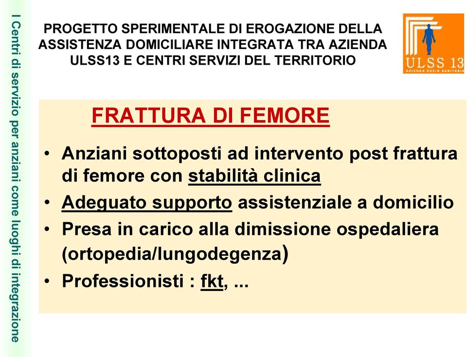 post frattura di femore con stabilità clinica Adeguato supporto assistenziale a domicilio