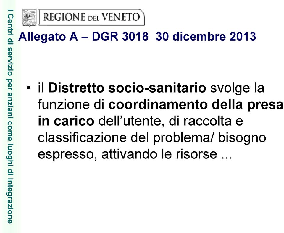 della presa in carico dell utente, di raccolta e