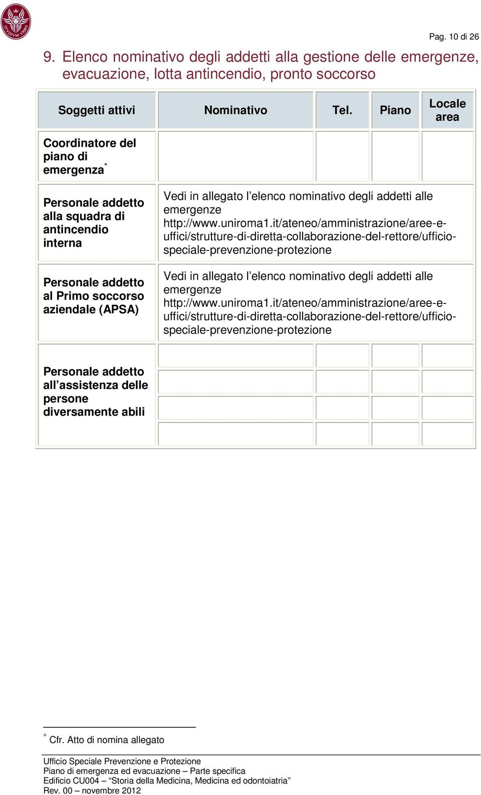 degli addetti alle emergenze http://www.uniroma1.