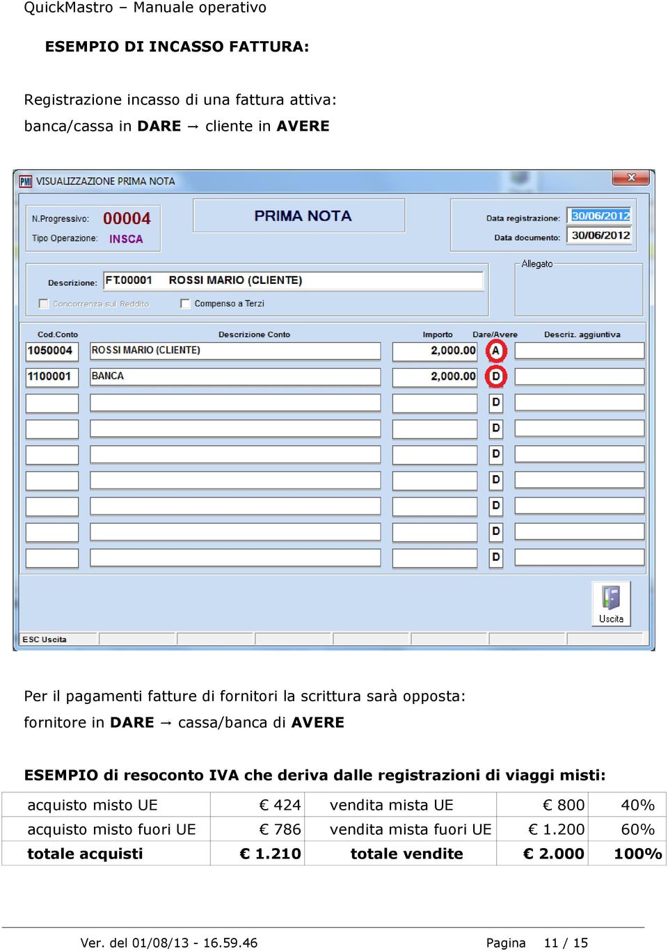 IVA che deriva dalle registrazioni di viaggi misti: acquisto misto UE 424 vendita mista UE 800 40% acquisto misto fuori