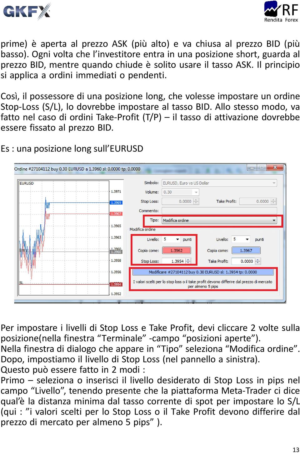 Così, il possessore di una posizione long, che volesse impostare un ordine Stop-Loss (S/L), lo dovrebbe impostare al tasso BID.