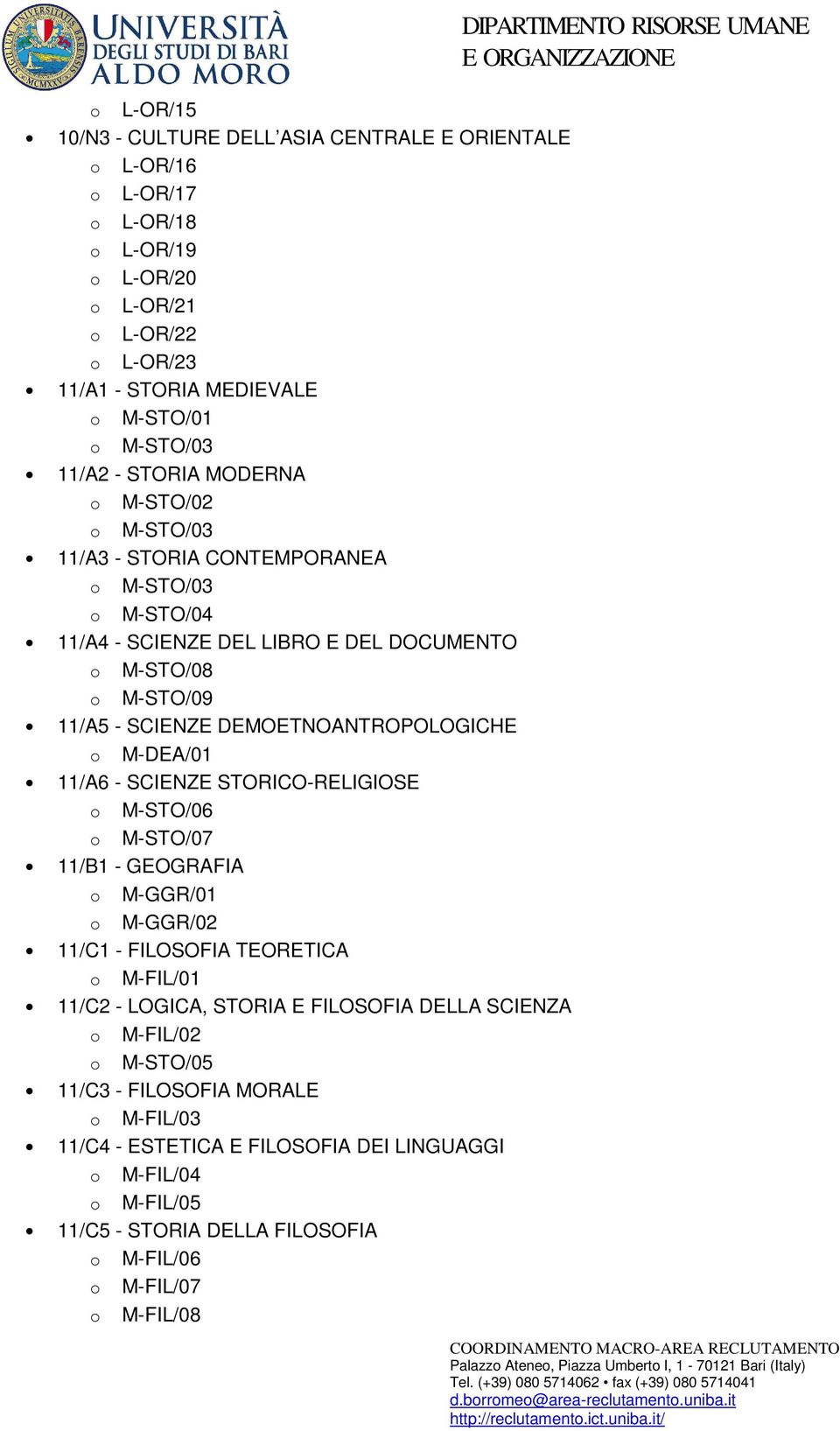 DEMOETNOANTROPOLOGICHE M-DEA/01 11/A6 - SCIENZE STORICO-RELIGIOSE M-STO/06 M-STO/07 11/B1 - GEOGRAFIA M-GGR/01 M-GGR/02 11/C1 - FILOSOFIA TEORETICA M-FIL/01 11/C2 - LOGICA,