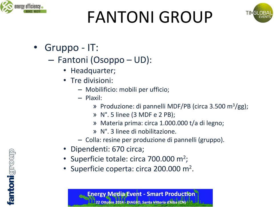 5 linee (3 MDF e 2 PB);» Materia prima: circa 1.000.000 t/a di legno;» N. 3 linee di nobilitazione.