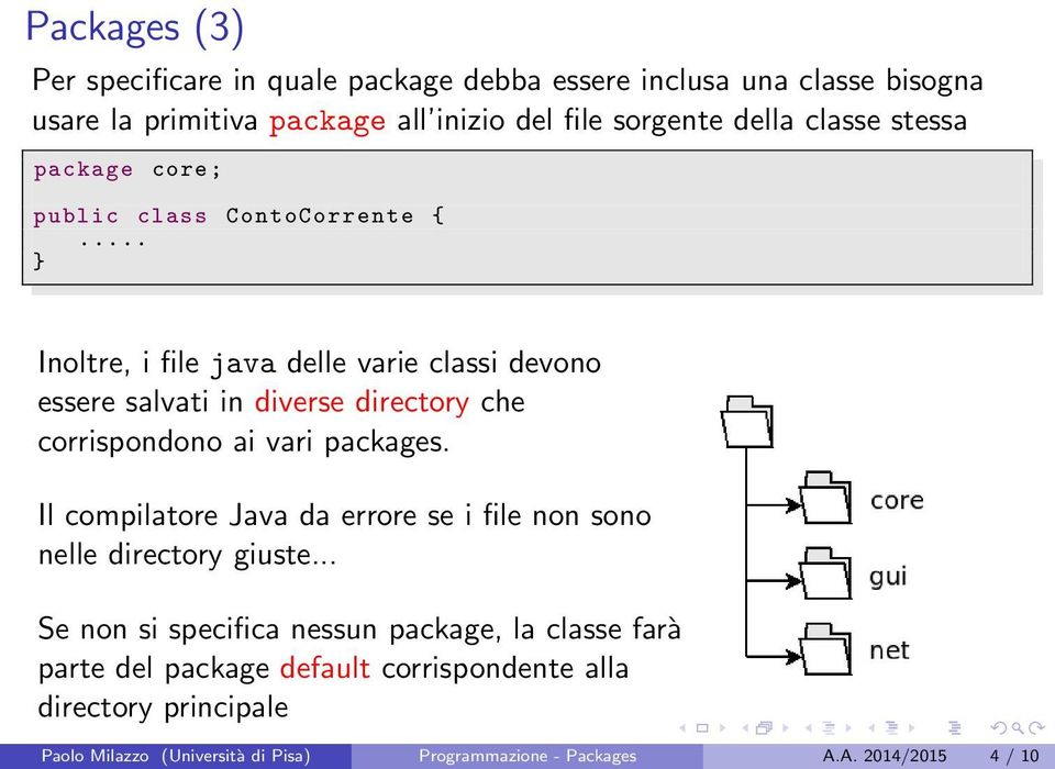 Inoltre, i file java delle varie classi devono essere salvati in diverse directory che corrispondono ai vari packages.