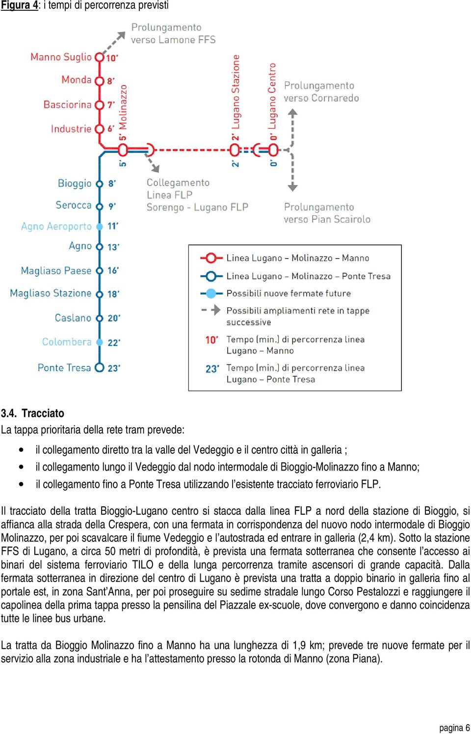 Tracciato La tappa prioritaria della rete tram prevede: il collegamento diretto tra la valle del Vedeggio e il centro città in galleria ; il collegamento lungo il Vedeggio dal nodo intermodale di