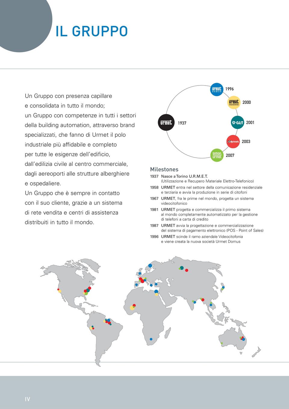 Un Gruppo che è sempre in contatto con il suo cliente, grazie a un sistema di rete vendita e centri di assistenza distribuiti in tutto il mondo. Milestones 97 996 007 000 00 00 97 Nasce a Torino U.R.