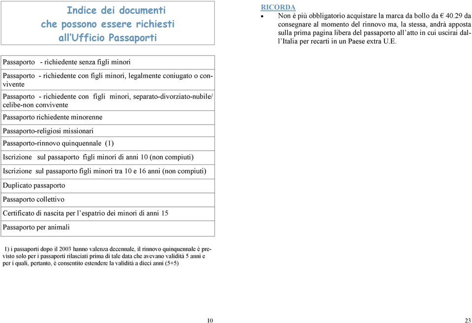 Passaporto - richiedente senza figli minori Passaporto - richiedente con figli minori, legalmente coniugato o convivente Passaporto - richiedente con figli minori, separato-divorziato-nubile/