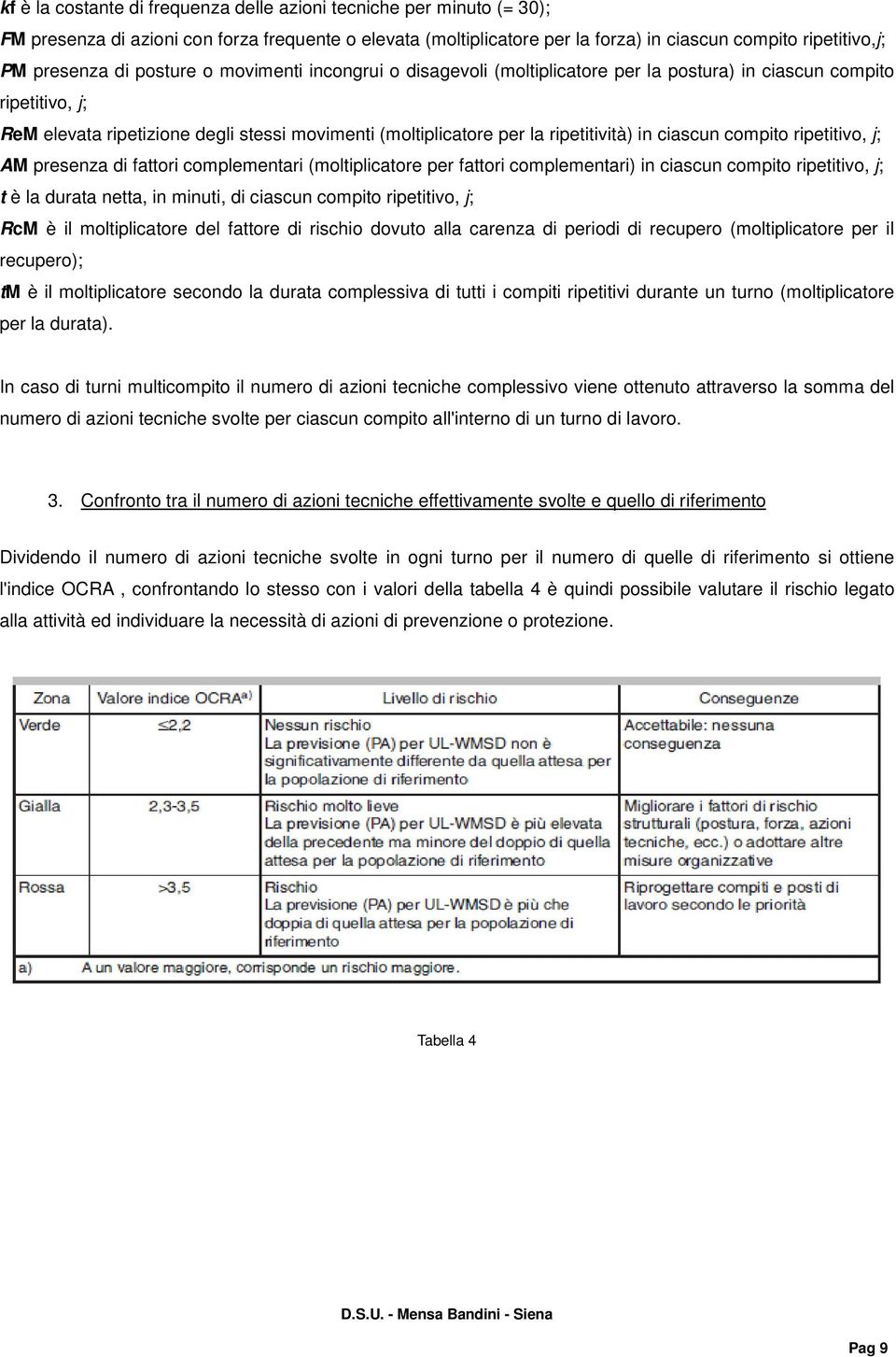 ciascun compito ripetitivo, j; AM presenza di fattori complementari (moltiplicatore per fattori complementari) in ciascun compito ripetitivo, j; t è la durata netta, in minuti, di ciascun compito