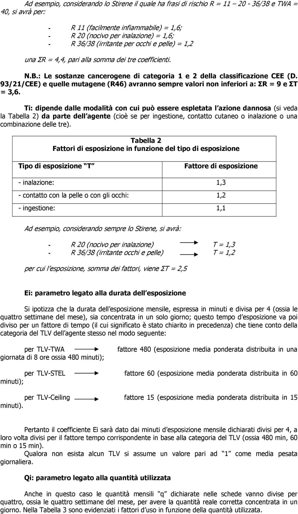 93/21/CEE) e quelle mutagene (R46) avranno sempre valori non inferiori a: ΣR = 9 e ΣT = 3,6.