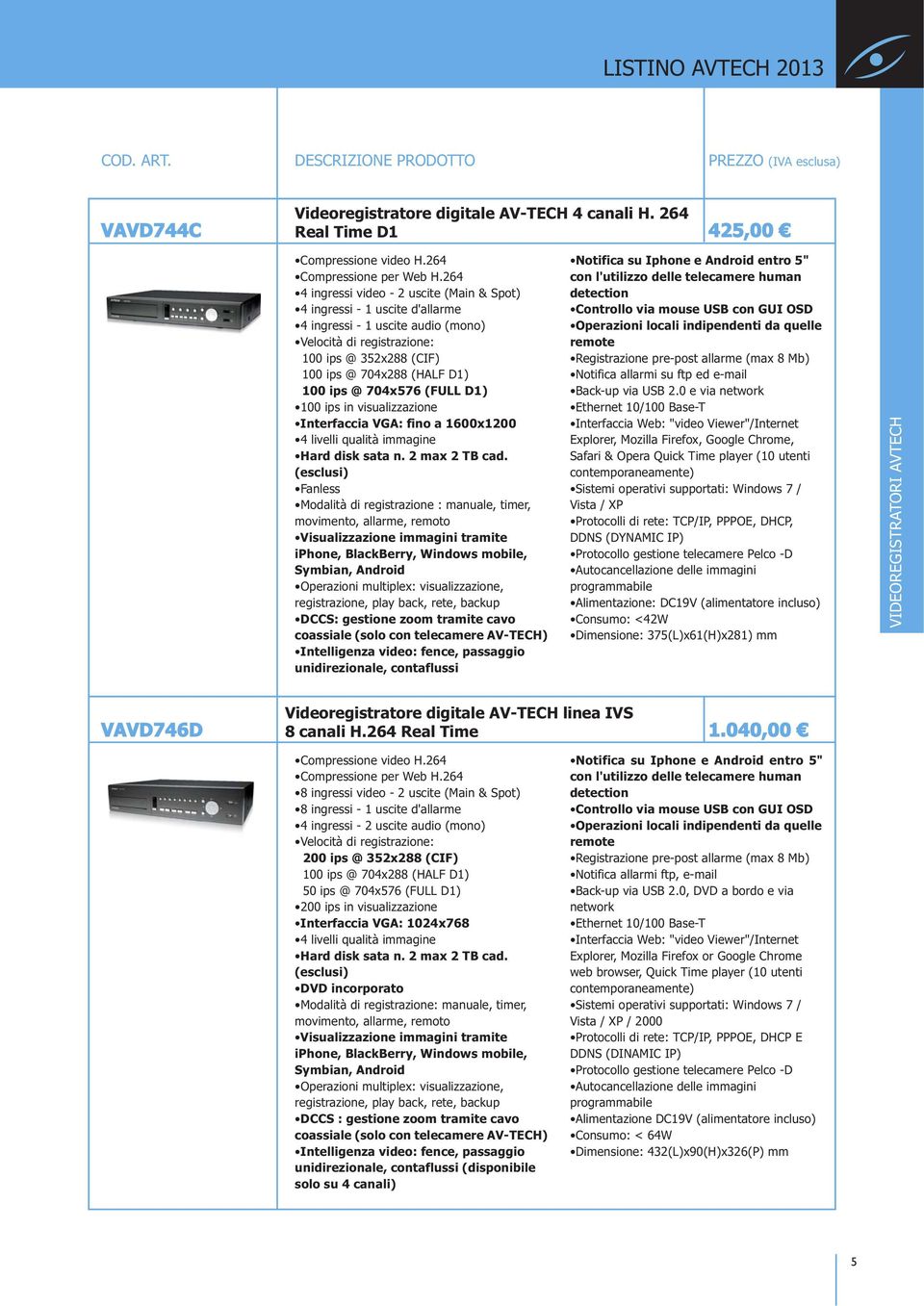 @ 704x576 (FULL D1) 100 ips in visualizzazione Interfaccia VGA: fino a 1600x1200 4 livelli qualità immagine Hard disk sata n. 2 max 2 TB cad.