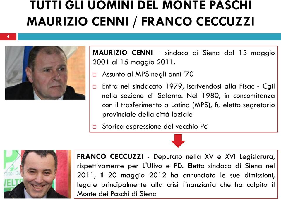 Nel 1980, in concomitanza con il trasferimento a Latina (MPS), fu eletto segretario provinciale della città laziale Storica espressione del vecchio Pci