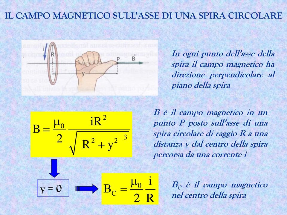 magnetico in un punto P posto sull asse di una spira circolare di raggio R a una distanza y dal