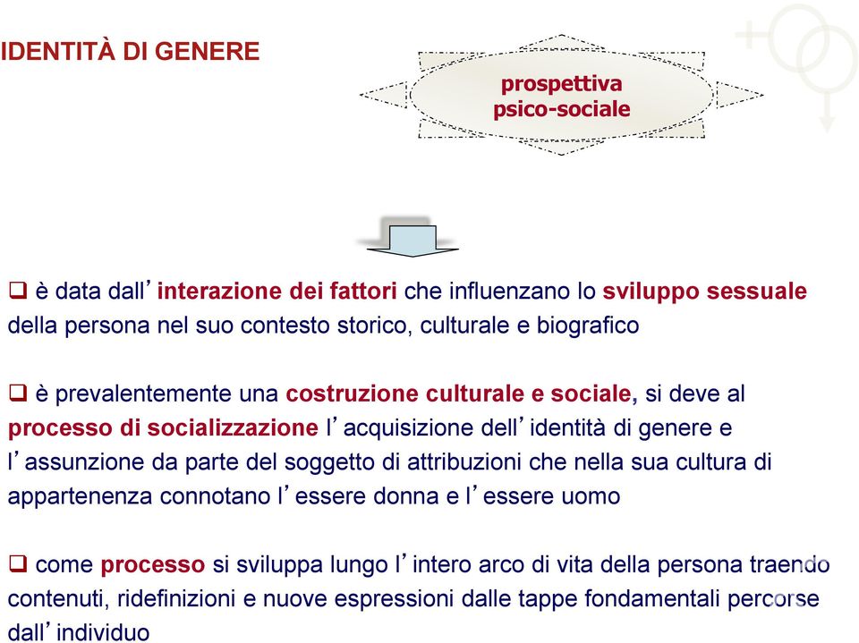 identità di genere e l assunzione da parte del soggetto di attribuzioni che nella sua cultura di appartenenza connotano l essere donna e l essere uomo