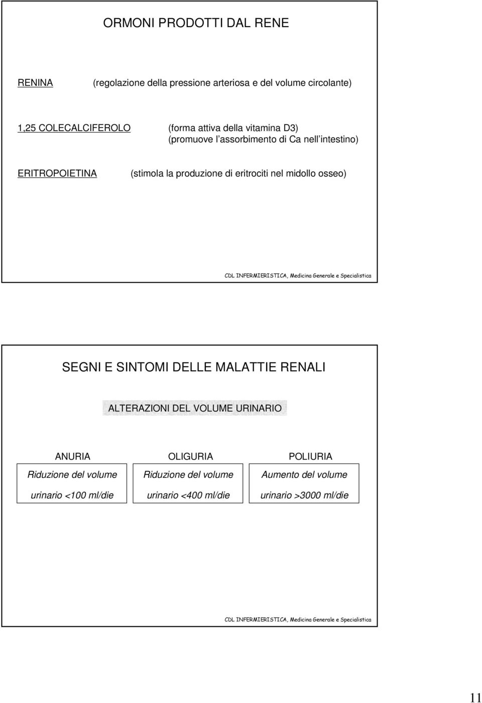 eritrociti nel midollo osseo) SEGNI E SINTOMI DELLE MALATTIE RENALI ALTERAZIONI DEL VOLUME URINARIO ANURIA Riduzione del