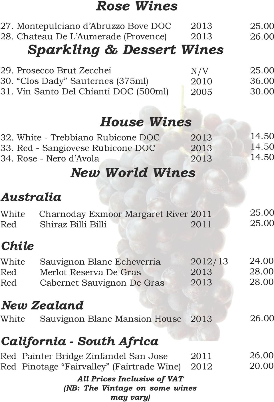 Rose - Nero d Avola Australia White Red New World Wines Charnoday Exmoor Margaret River Shiraz Billi Billi 14.50 14.