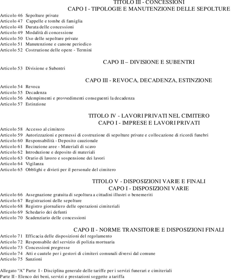 DIVISIONE E SUBENTRI Articolo 54 Revoca Articolo 55 Decadenza Articolo 56 Adempimenti e provvedimenti conseguenti la decadenza Articolo 57 Estinzione CAPO III - REVOCA, DECADENZA, ESTINZIONE TITOLO