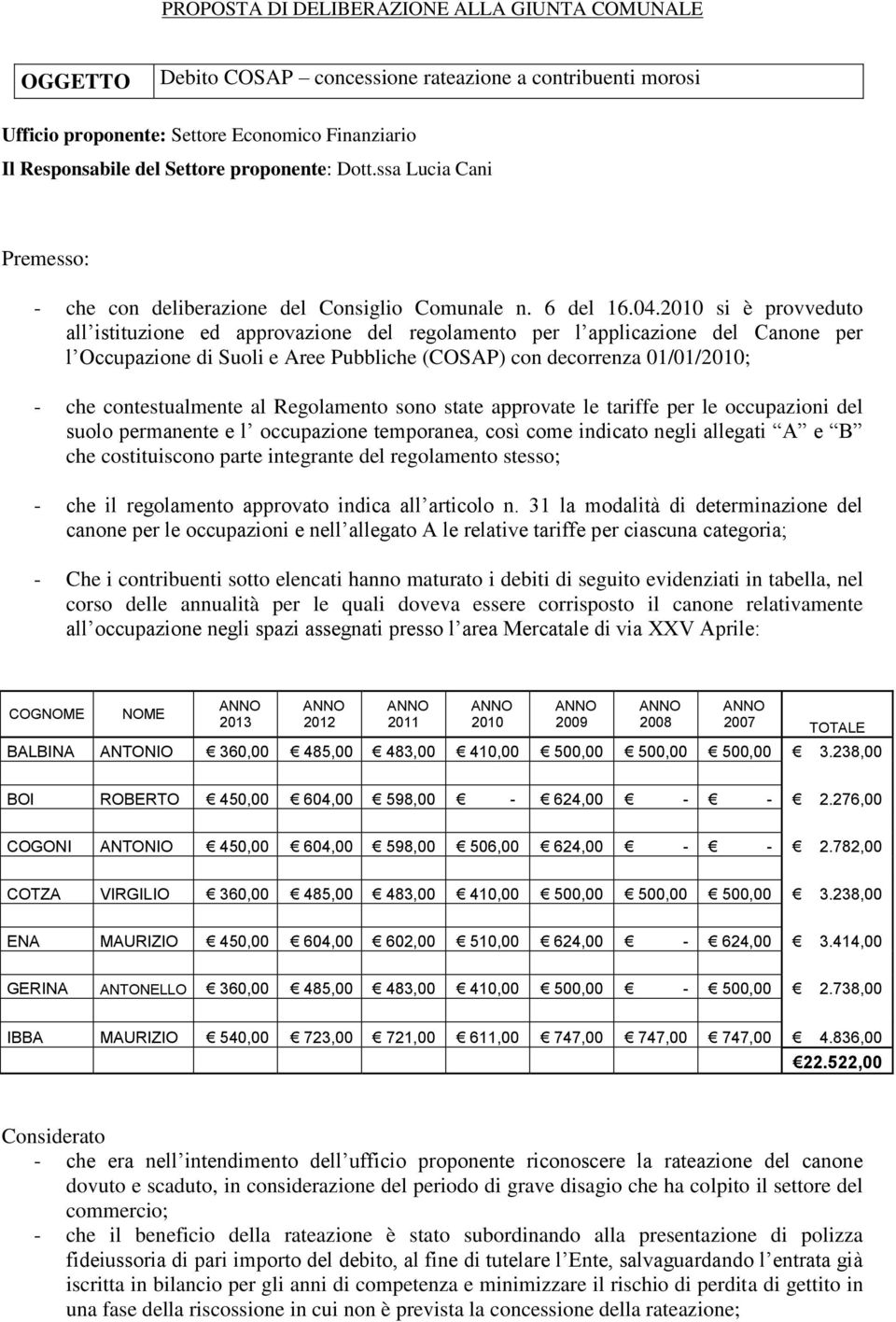 2010 si è provveduto all istituzione ed approvazione del regolamento per l applicazione del Canone per l Occupazione di Suoli e Aree Pubbliche (COSAP) con decorrenza 01/01/2010; - che contestualmente