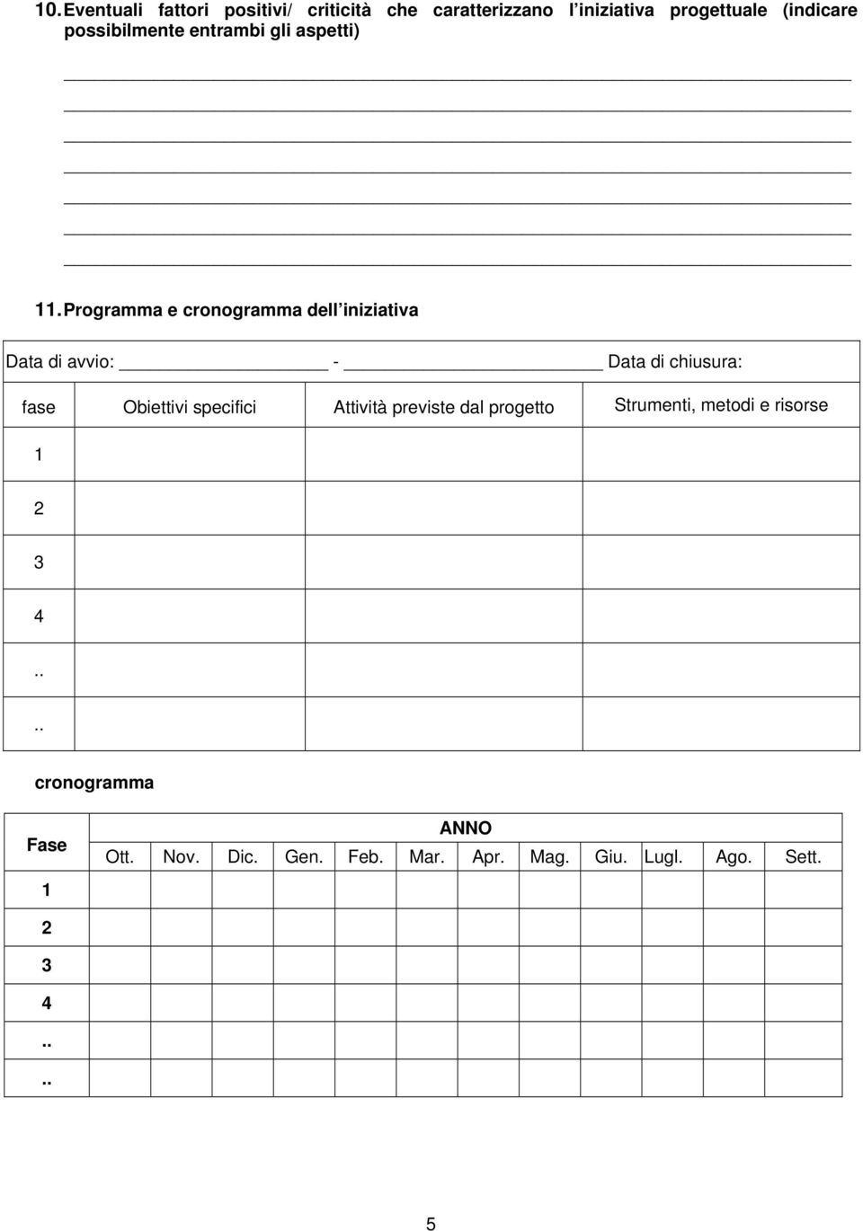 Programma e cronogramma dell iniziativa Data di avvio: - Data di chiusura: fase Obiettivi