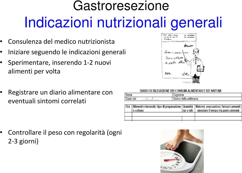 Gastroresezione Indicazioni nutrizionali generali Registrare un diario