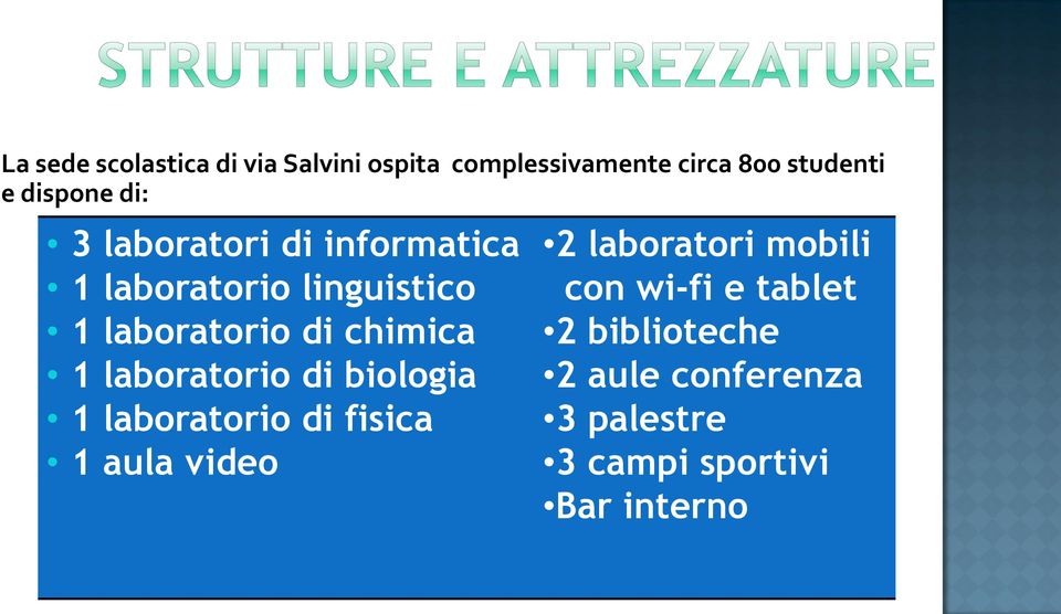 chimica 1 laboratorio di biologia 1 laboratorio di fisica 1 aula video 2 laboratori