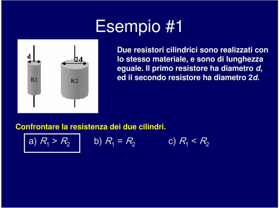 Il primo resistore ha diametro d, ed il secondo resistore ha