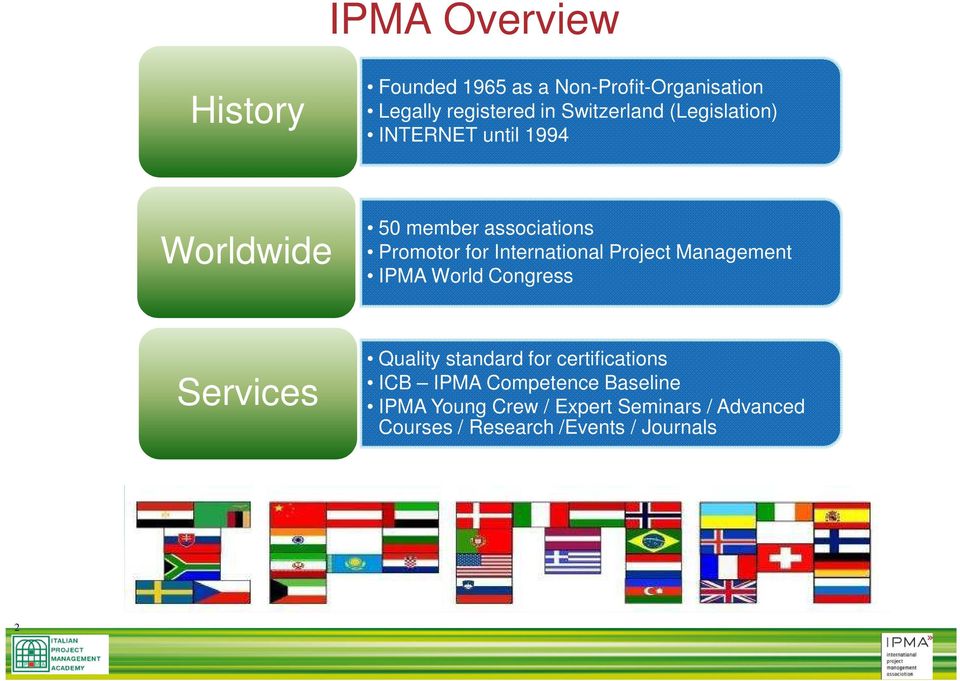 Project Management IPMA World Congress Services Quality standard for certifications ICB IPMA