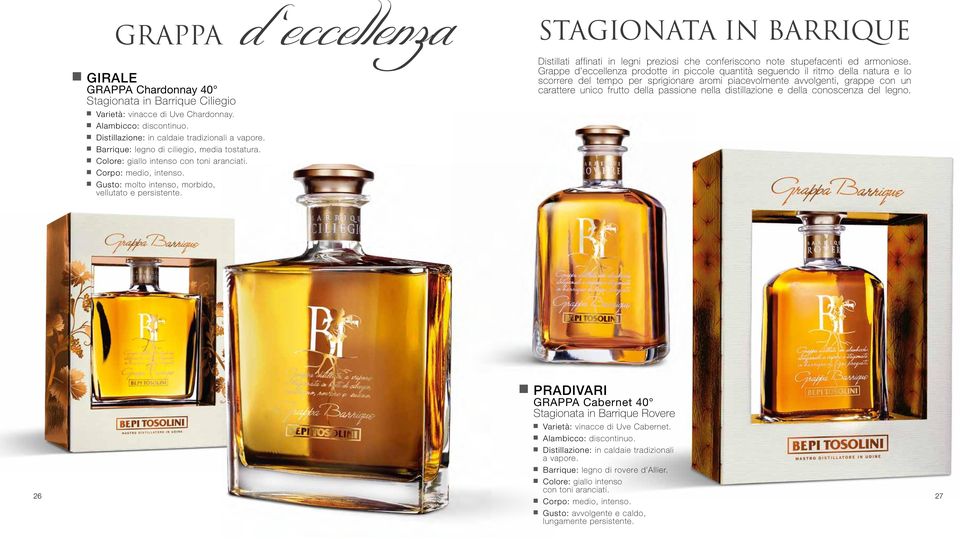 Stagionata in Barrique Distillati affinati in legni preziosi che conferiscono note stupefacenti ed armoniose.