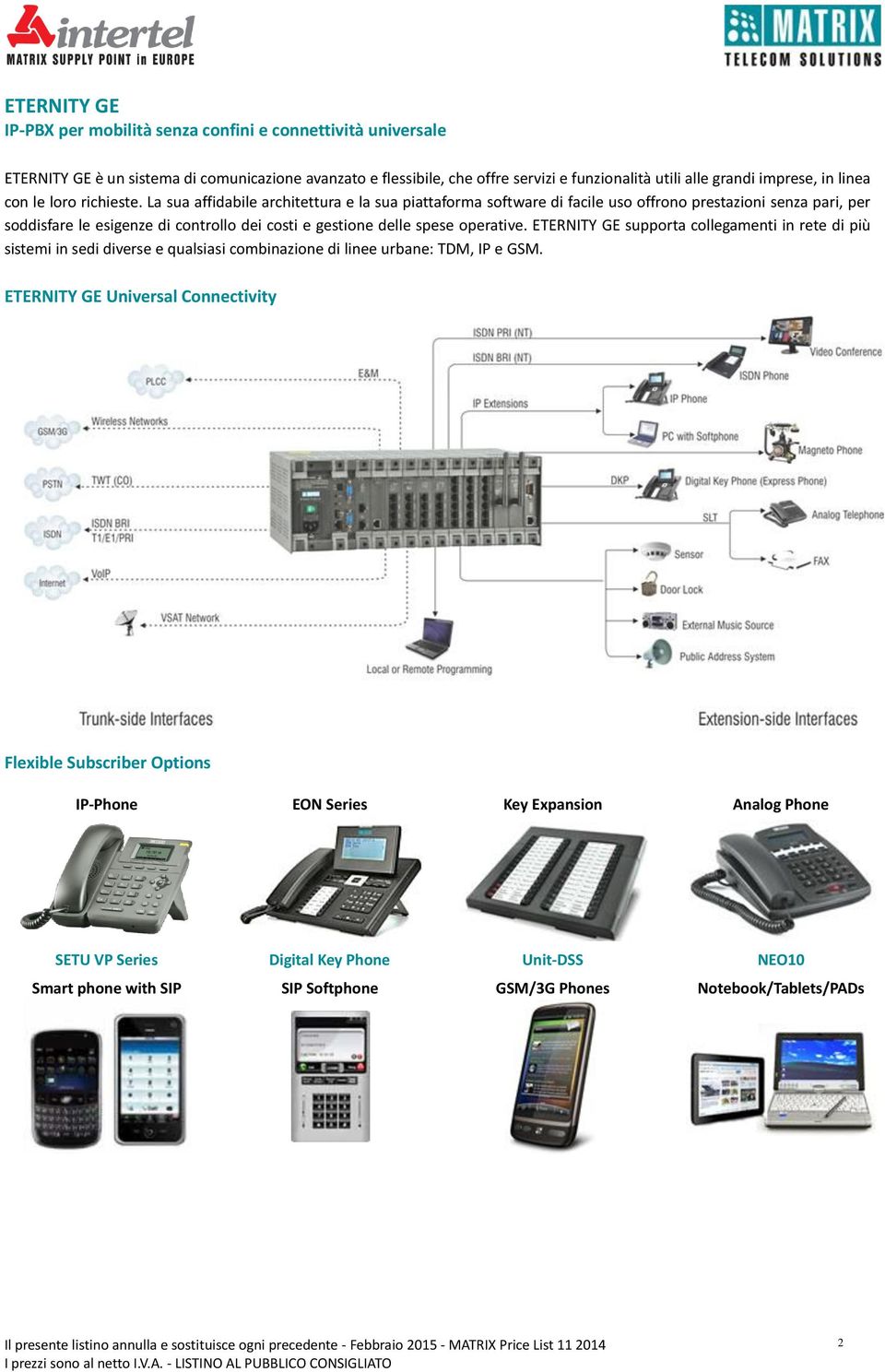 spese operative. ETERNITY GE supporta collegamenti in rete di più sistemi in sedi diverse e qualsiasi combinazione di linee urbane: TDM, IP e GSM.