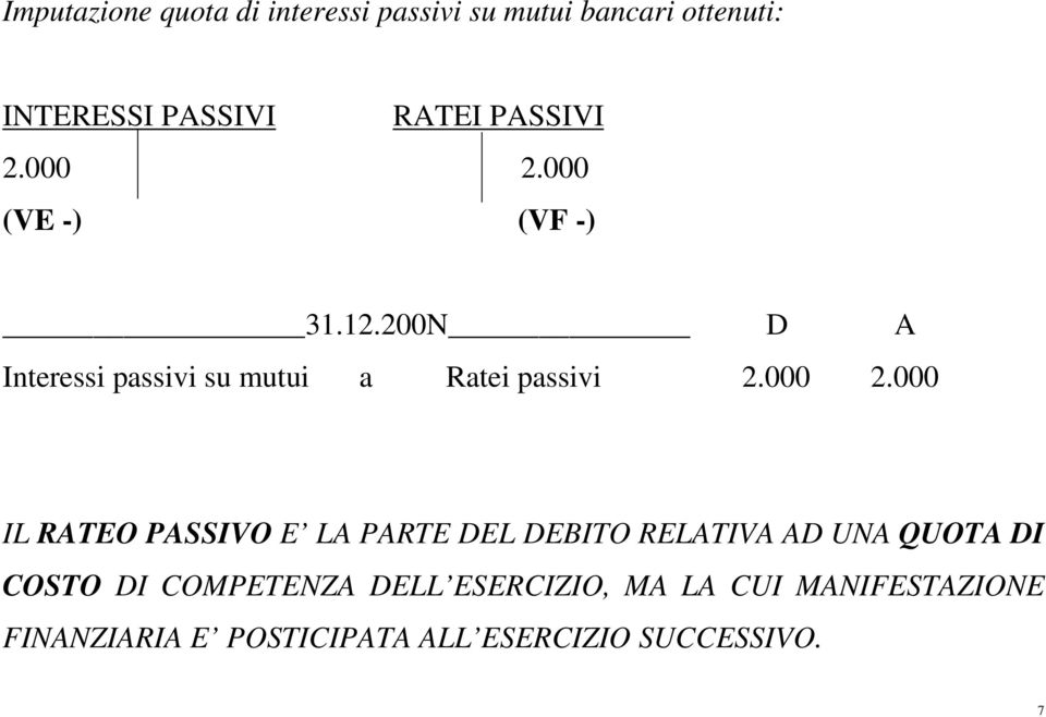 200N D A Interessi passivi su mutui a Ratei passivi 2.000 2.