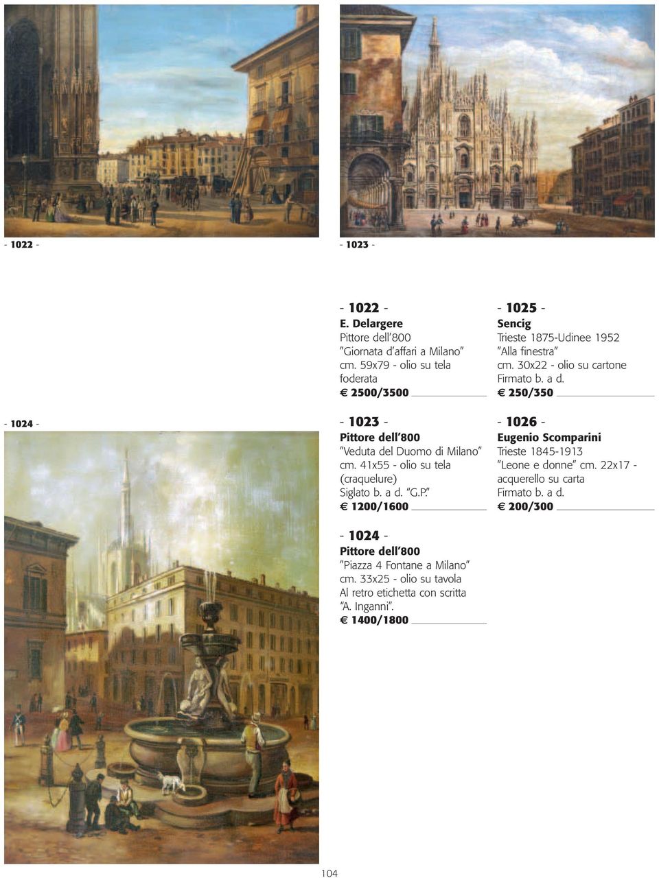 G.P. 1200/1600-1024 - Pittore dell 800 Piazza 4 Fontane a Milano cm. 33x25 - olio su tavola Al retro etichetta con scritta A. Inganni.