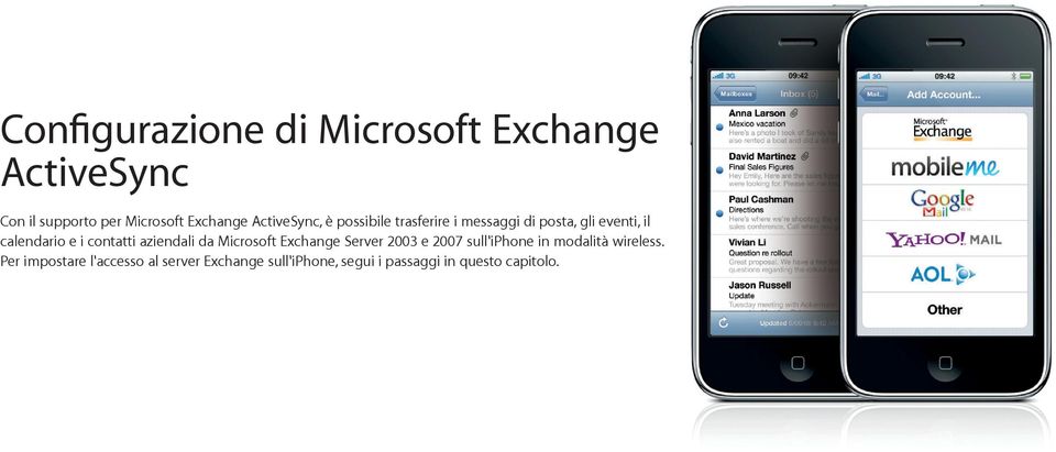 contatti aziendali da Microsoft Exchange Server 2003 e 2007 sull'iphone in modalità