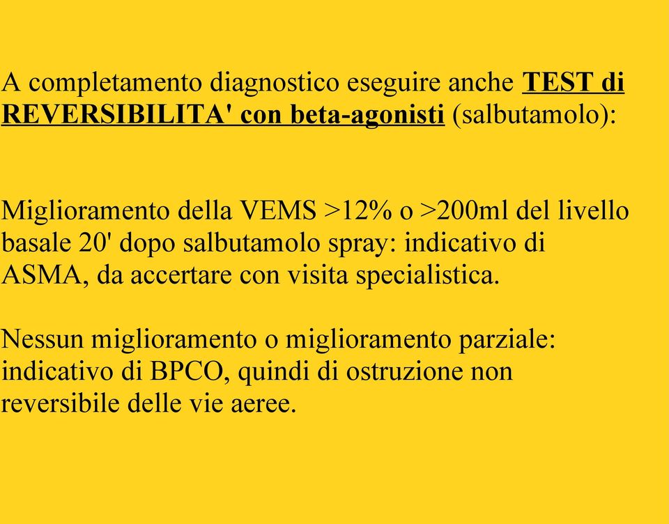 salbutamolo spray: indicativo di ASMA, da accertare con visita specialistica.