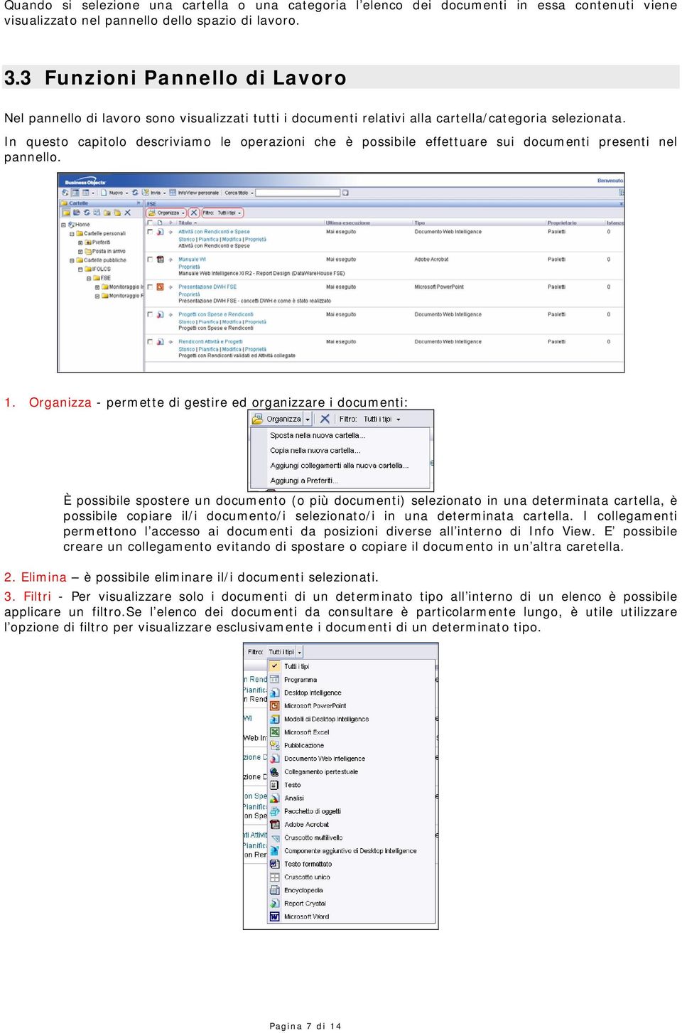 In questo capitolo descriviamo le operazioni che è possibile effettuare sui documenti presenti nel pannello. 1.