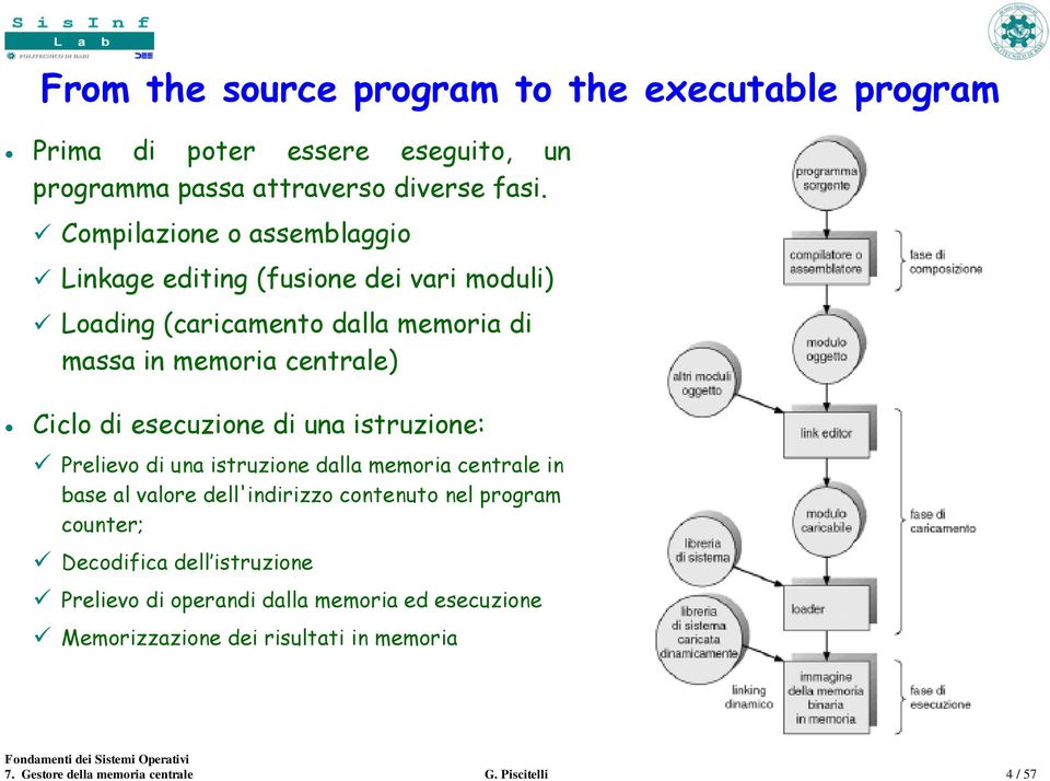 esecuzione di una istruzione: Prelievo di una istruzione dalla memoria centrale in base al valore dell'indirizzo contenuto nel program counter;