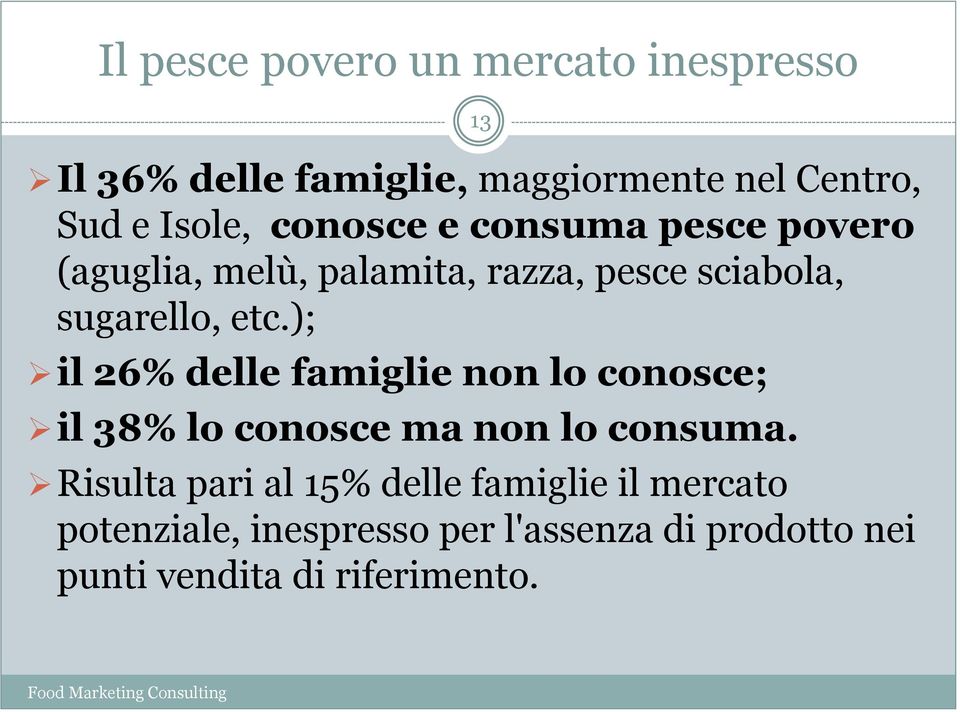 ); il 26% delle famiglie non lo conosce; il 38% lo conosce ma non lo consuma.