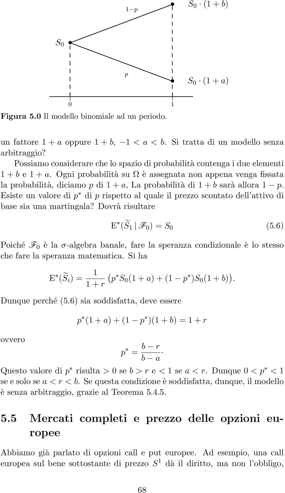 di 1 + b sarà allora 1 p Esiste un valore di p di p rispetto al quale il prezzo scontato dell attivo di base sia una martingala?