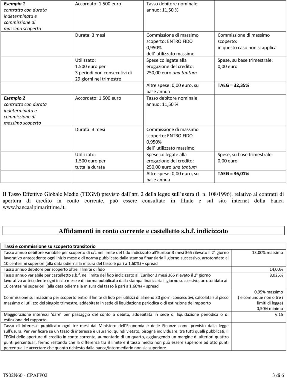 500 euro per 3 periodi non consecutivi di 29 giorni nel trimestre Accordato: 1.